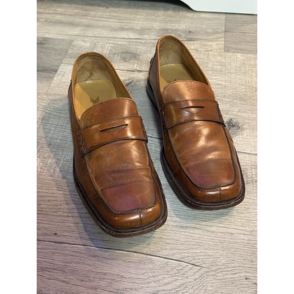 Yanko Men’s Leather Penny Loafers Size 10.5 Brown Square Toe Slip On - Picture 1 of 8